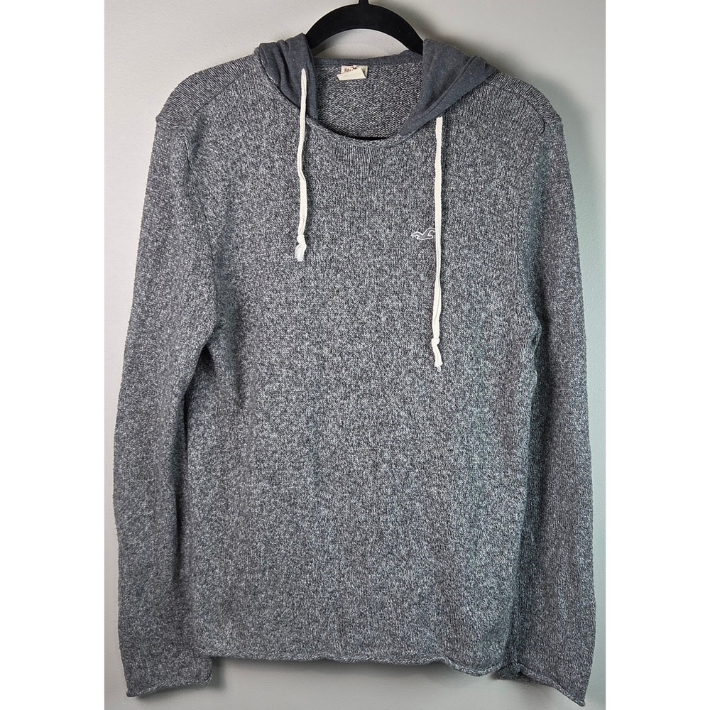 Hollister Knit Hoodie Women Medium‎ Grey Excellent Marled Pullover Sweater